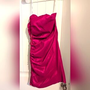 Calvin Klein Bright Pink Ruched Dress – Gold Zippered side - Y2K Barbiecore